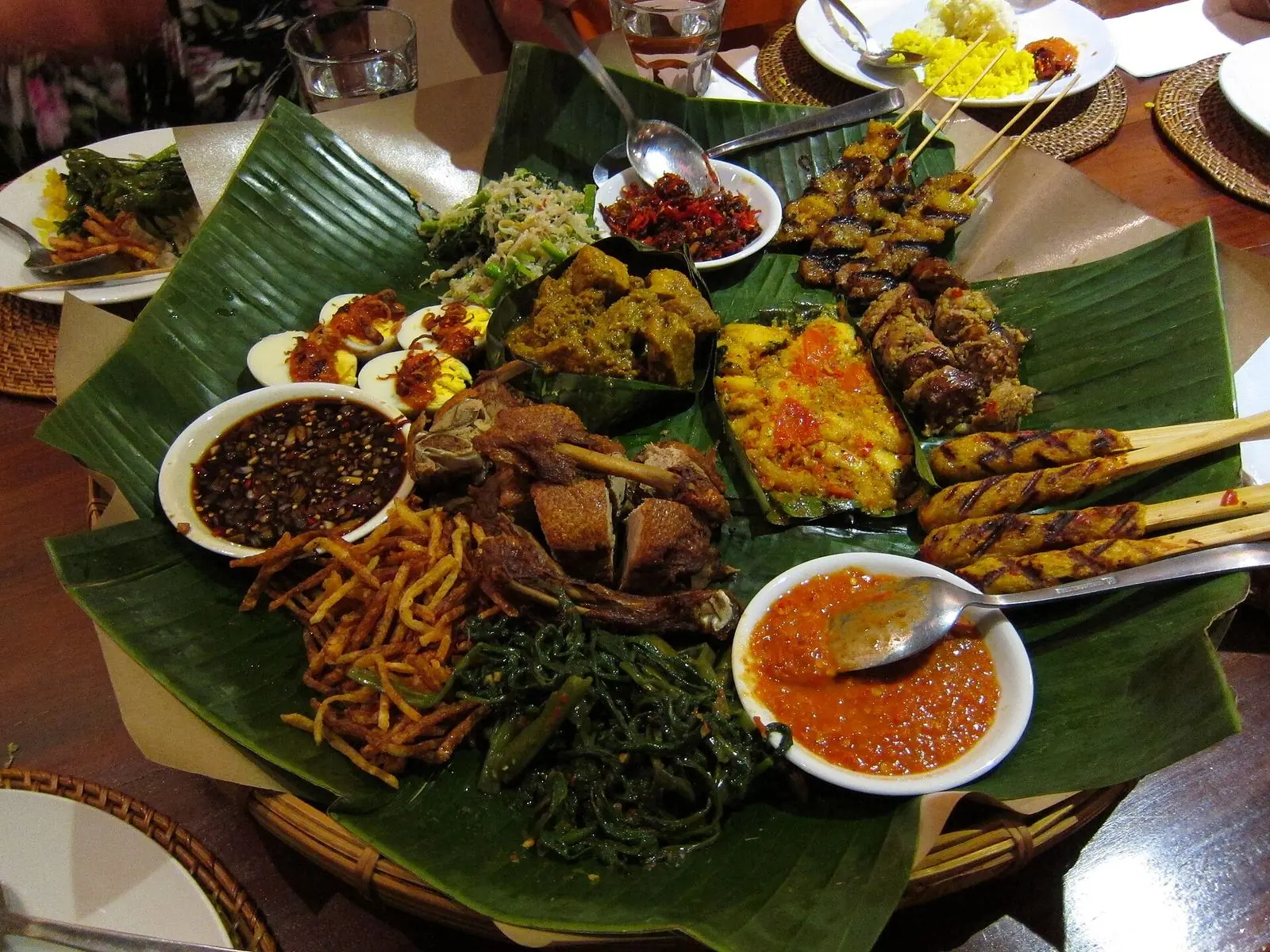A Balinese feast served on banana leaves