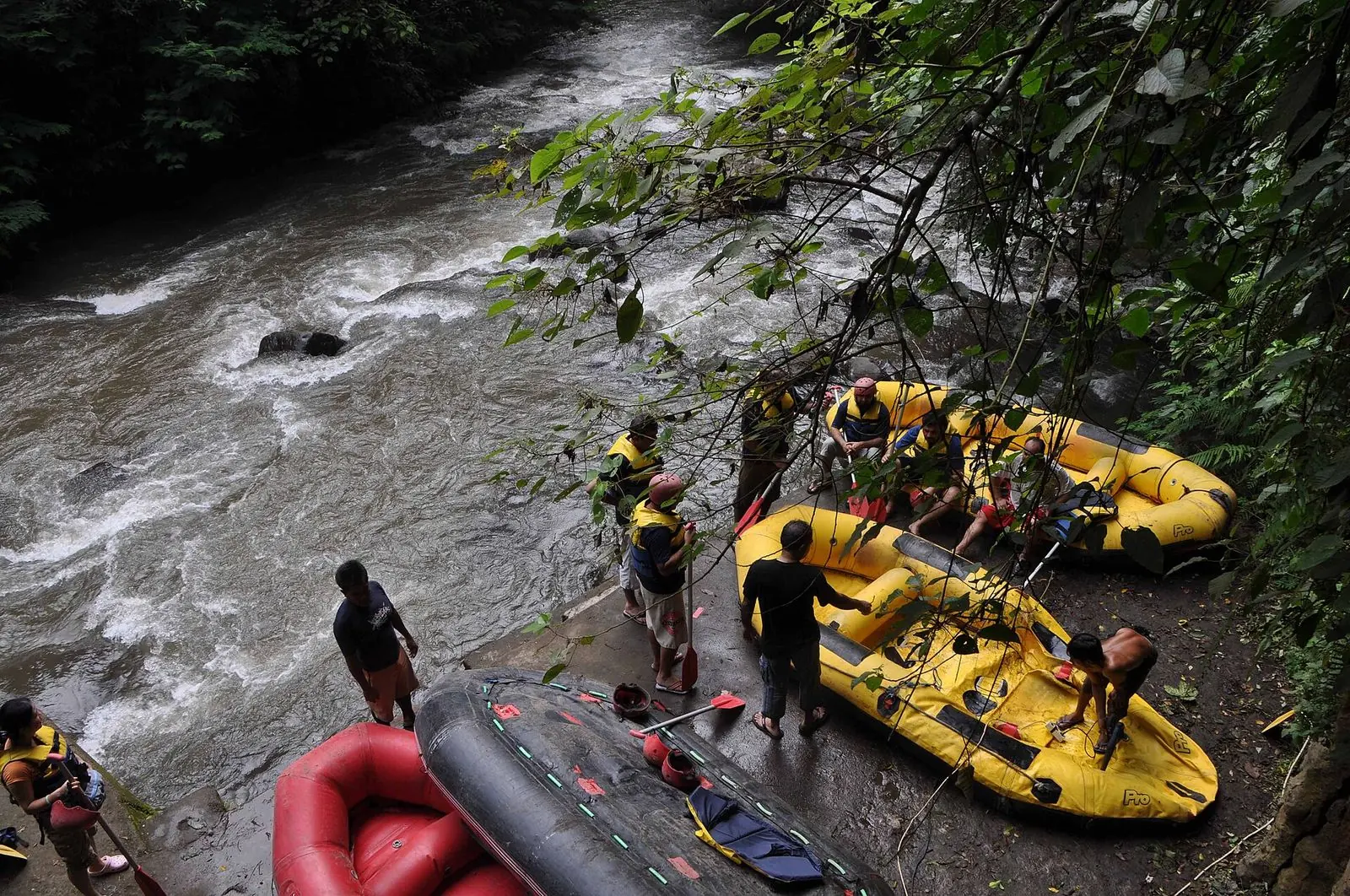 Rafts on the bank of the Ayung River